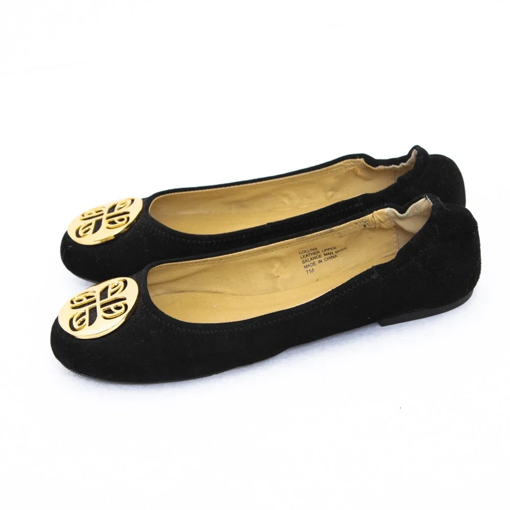 Suede leather ballet flat black with gold accents Red Camel 7